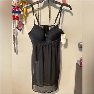 NWT Jessica Simpson Black Lace Trim Babydoll Chemise